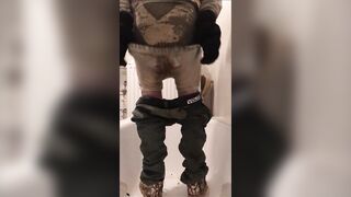 Clothed piss shit fun in bathtub