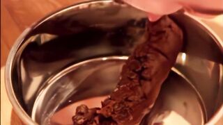 Twink eats poop from a bowl