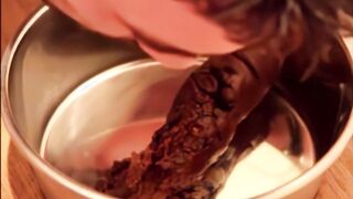 Twink eats poop from a bowl