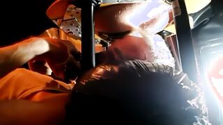 Older guy being fed under a rimseat
