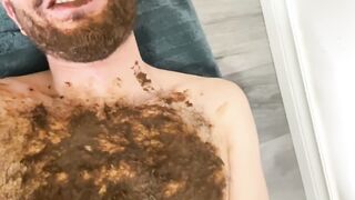 Hairy guy smears and shitwanks