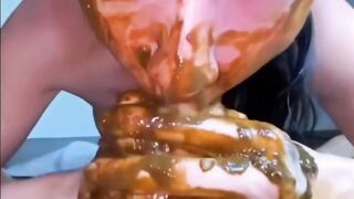 Chick fucked gagging hard on shitty cock